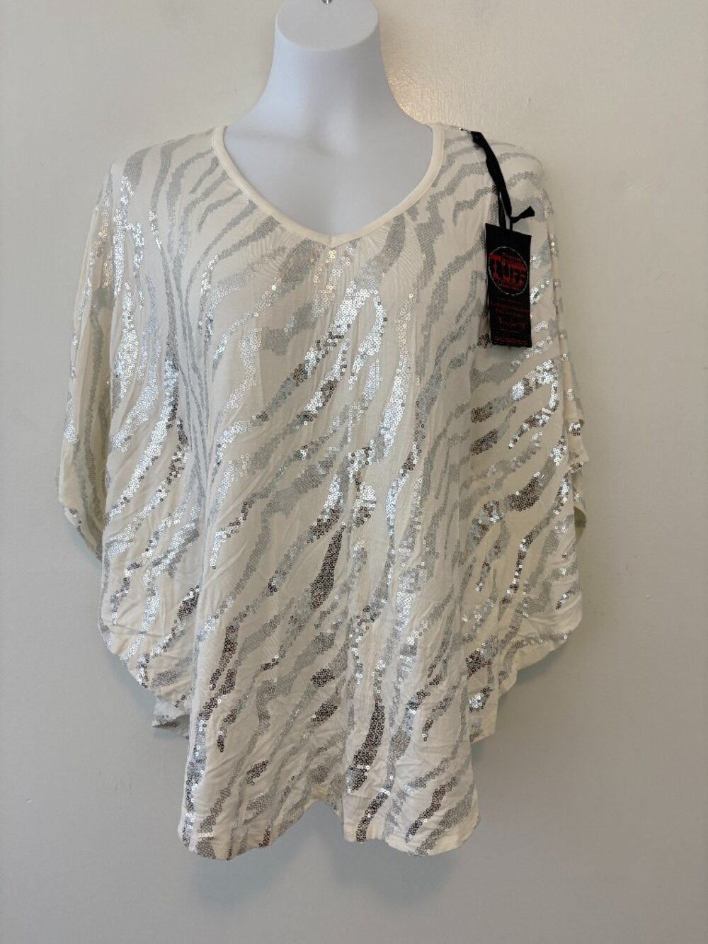 Cowgirl Tuff White Silver Sequin Filled Flowy Blouse Size Medium